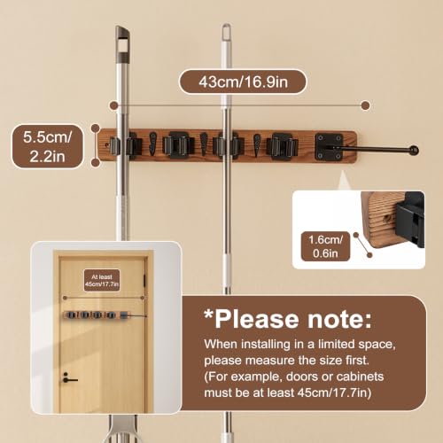 Broom Holder Wall Mount With Vacuum Cleaner Holder,Wood - Image 6