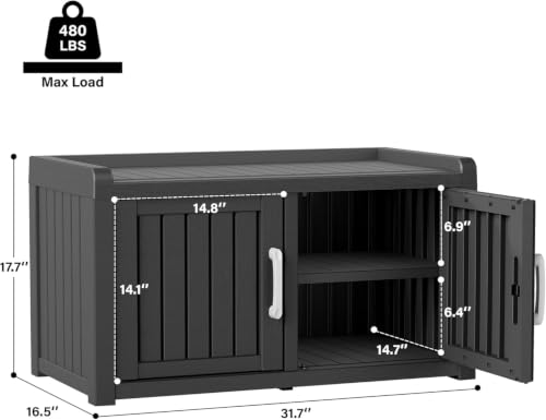 2 Doors Outdoor Shoe Storage Bench - Image 4