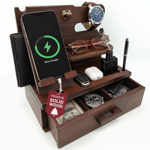 Bourbon Brown Wood Nightstand Organizer Docking Station Key - Image 2