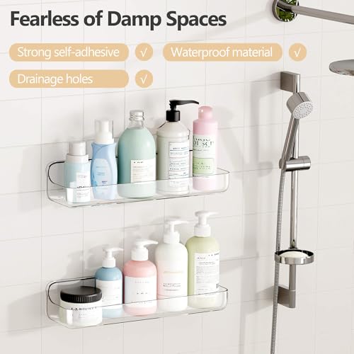 UDD Acrylic Clear Shower Caddy Adhesive Shelf, 2pc Plastic Shower - Image 4