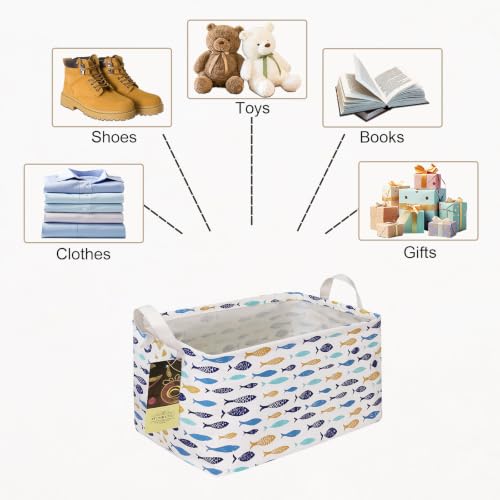 Rectangle Foldable Storage Basket Handles For Home, fish - Image 7