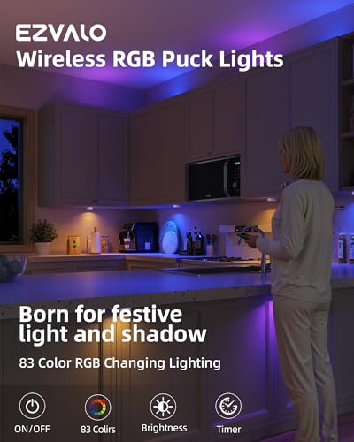 EZVALO LED Puck Lights, 6Pack Rechargeable Touch Light - Image 3