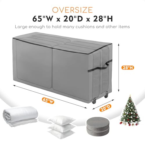 2 Pack Large Rolling Storage Bag with Wheels, 65x20x28 Inch, Grey - Image 3