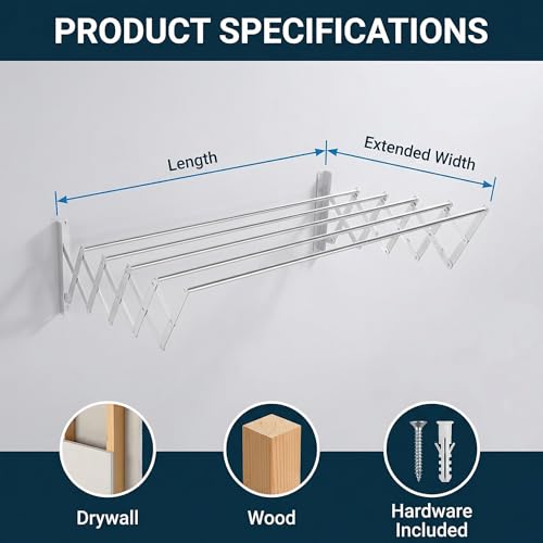 Laundry Drying Rack Wall Mount - Towel Rack Collapsible - Image 3