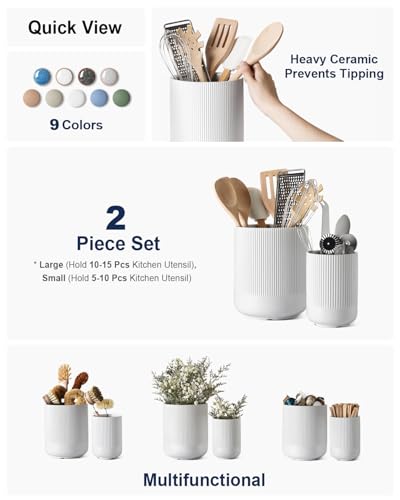 LE TAUCI Ceramic Kitchen Utensil Holder for Counter, 7.3/5.4" - Image 3