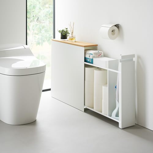 YAMAZAKI Home Pull-Out Bathroom Storage Cabinet with Wood Top - Image 3