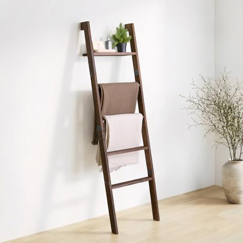 Blanket Ladder with Top Shelf, 5-Tier Wood 64” Decorative - Image 2