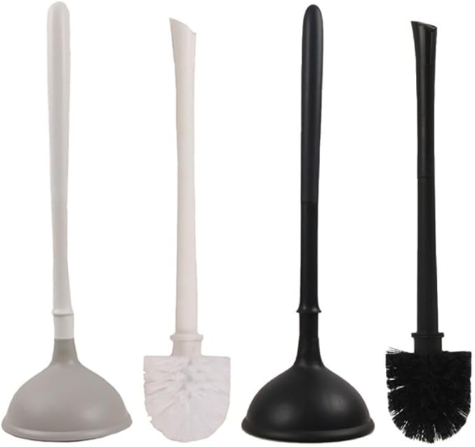 2-in-1 Removable Toilet Plunger and Brush Set with Holder, Heavy Duty Bathroom Cleaning Tools Bowl Scrubbing and Unclogging, Modern Black and White(White)