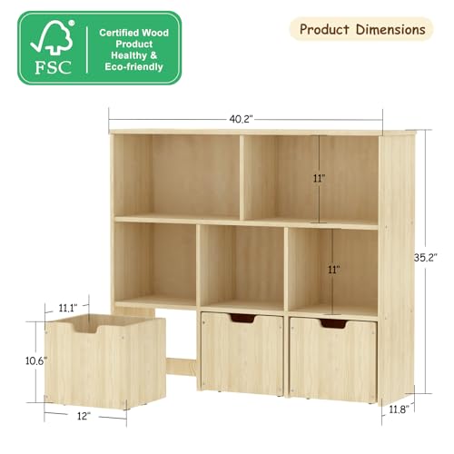 Solid Pine Wood Toy Storage Organizer, Kids Bookshelf - Image 3