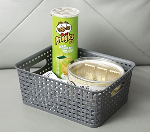 Grey Plastic Woven Storage Basket, 6-Pack Weave Gray Basket - Image 6