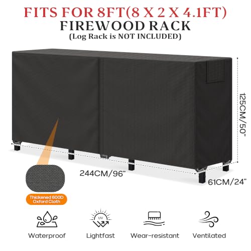 8FT Waterproof Firewood Rack Cover with Vent & Adhesive - Image 4