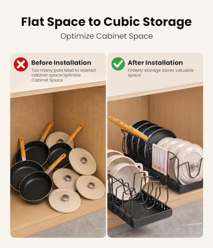 Pots and Pans Organizer Under Cabinet, 10 Dividers Pull - Image 6