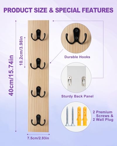 UCEC Vertical Wooden Key Rack with Hooks, Space-Saving Entry Wall - Image 6