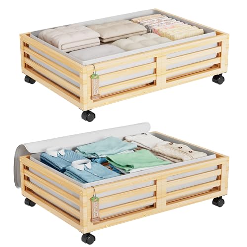 2 Packs Bamboo Under Bed Storage Organizer with Wheels - Image 2