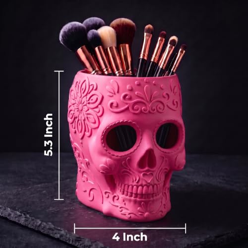 Sugar Skull Makeup Brush Holder, Makeup Organizer for Vanity - Image 3
