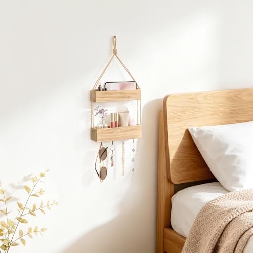Mkono Bedside Shelf Organizer, Macrame Wall Hanging Room Decor - Image 3