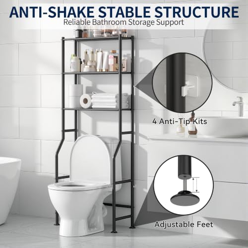 Livilord 3-Tier Over Toilet Storage Rack, Anti-Wobble, Black - Image 7