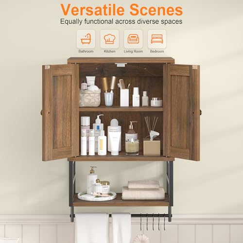 Bathroom Wall Cabinet, Farmhouse Medicine Storage with Towel Bar - Image 5