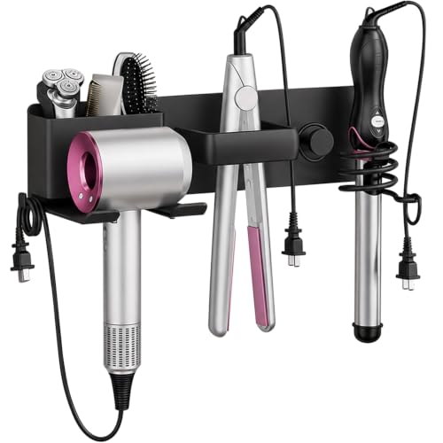 No-Drill Hair Dryer Holder Wall Mount with Storage | Home Organization - Image 2