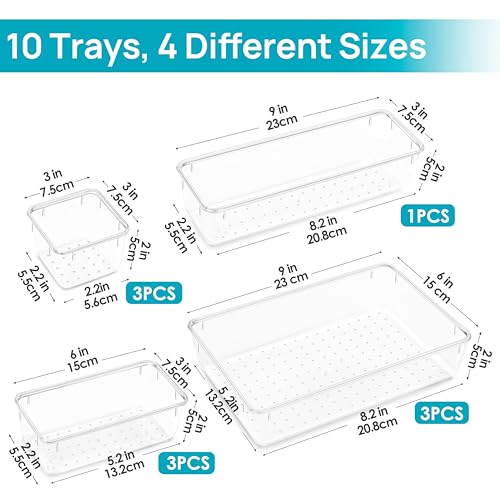 Vtopmart 10 Pack Clear Drawer Organizer Bins, 4 Sizes Makeup - Image 7