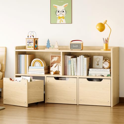 Solid Wood Kids Toy Storage Organizer with 3 Drawers & 2 Cubes - Image 2