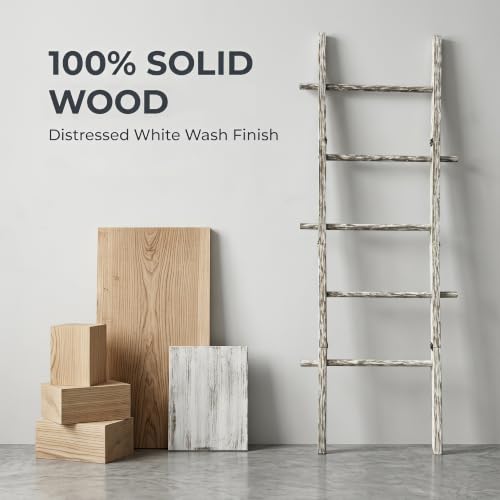 Solid Wood Blanket Ladder, 5-Tier Towel Rack with Hooks - Image 6