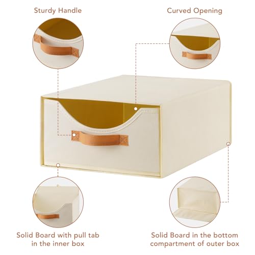 4 Pcs Pull-Out Stackable Storage Drawers for Closet, Beige - Image 6