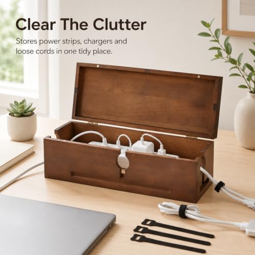 Wood Cable Management Box for Power Strip, Solid Wood Cord - Image 6