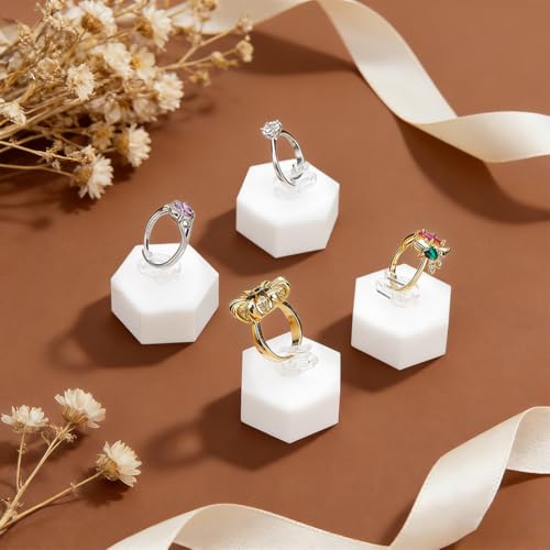 AHANDMAKER 4 Pcs Acrylic Ring Holder Stand Hexagon Ring Display - Image 5