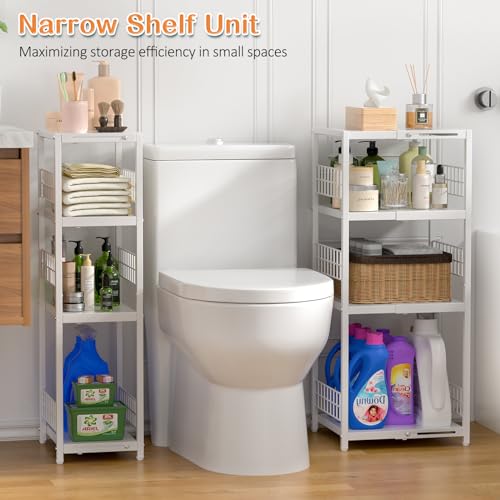 4 Tier Expandable Slim Storage Shelf, Metal Shelving Unit - Image 4