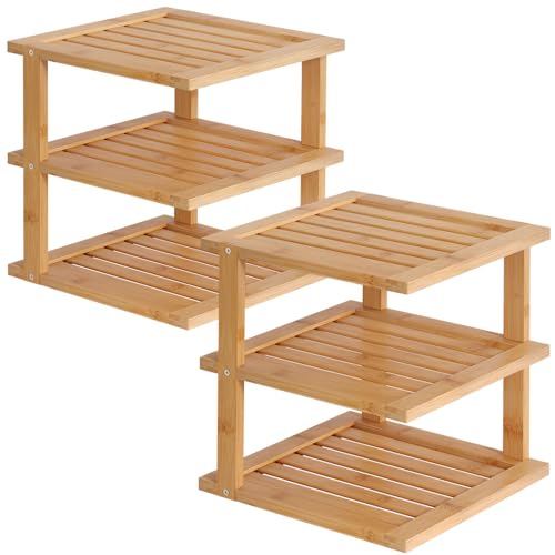 2 Pack Bamboo Corner Shelf,3 Tier Kitchen Cabinet - Image 2