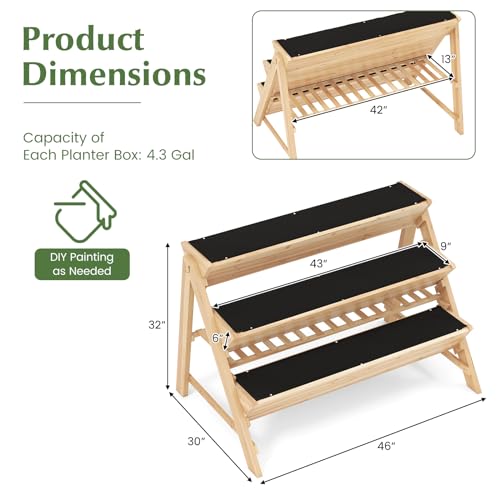 3-Tiers Raised Garden Bed, Wooden Garden Planter with 3 - Image 4