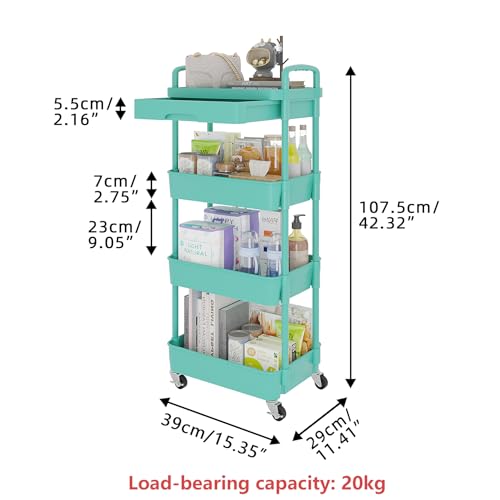 Calmootey 4-Tier Utility Cart with Drawer & Wheels | Home Organization - Image 4