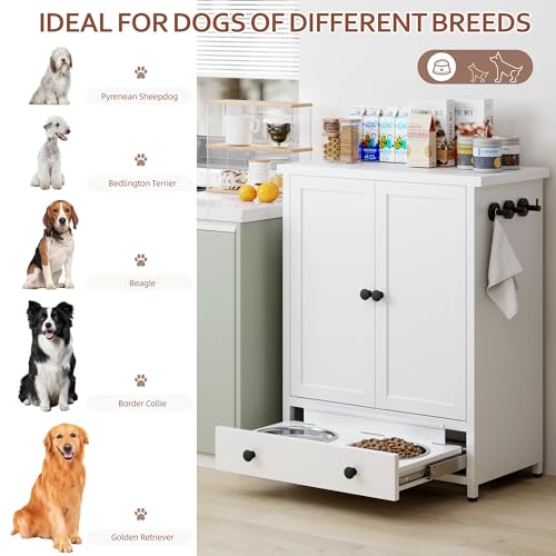 Dog Feeding Station with Storage, Metal Dog Food Storage Cabinet - Image 7