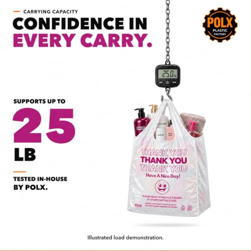 POLX Thank You Plastic Bags with Handles, 1000 count - Image 5