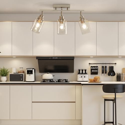 LOUSACE 3-Light Brushed Nickel Track Lighting, Modern Flush Mount - Image 4