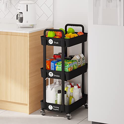 3 Tier Rolling Cart with Wheels, Utility Storage Carts,Black - Image 5
