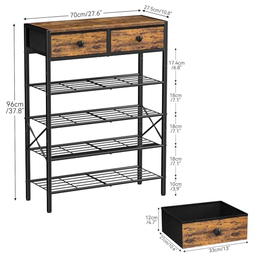5 Tier Shoe Rack with 2 Drawers, 16-20 Pairs Rustic Brown - Image 4
