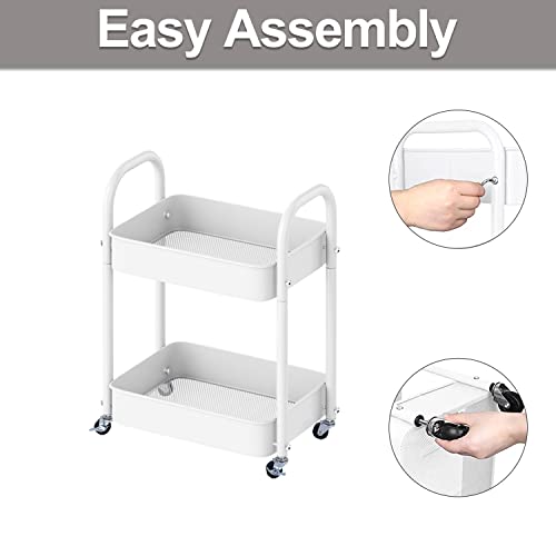 2 Tier All-Metal Rolling Cart, Rolling Storage Cart with Handle - Image 8