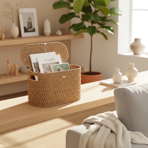 Toilet Paper Storage Basket with Lid, Paper Rope Wicker - Image 6