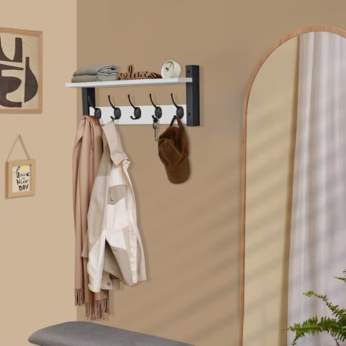 Sorbus Coat Rack Wall Mount with Shelf (White, 24 Inch) - Image 5