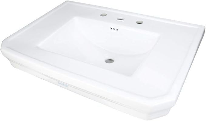 Renovators Supply Victorian 32" W Large Pedestal Bathroom Sink – Heavy-Duty White Porcelain, Pre-Drilled Widespread Faucet Holes, and Overflow