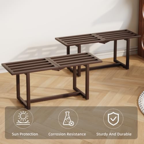2 Pack Plant Stand, Foldable Metal Shelf, Indoor Outdoor, Coffee - Image 5