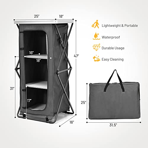 GIANTEX Folding Camping Storage Cabinet with 3 Shelves - Image 4