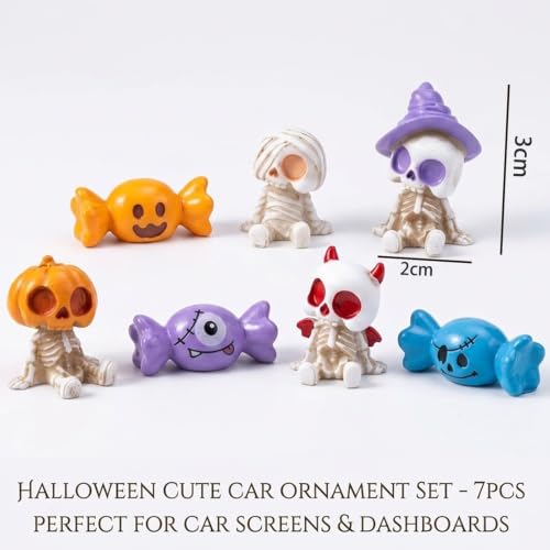 Halloween Car Decorations 7 Pack - Mini Resin Skeleton Pumpkin - Image 4