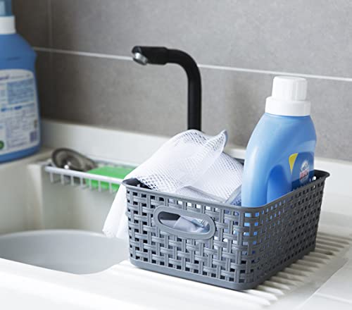 Grey Plastic Woven Storage Basket, 6-Pack Weave Gray Basket - Image 5