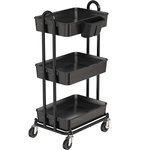 Simple Houseware 3-Tier Rolling Utility Cart with Hanging Bucket - Image 2