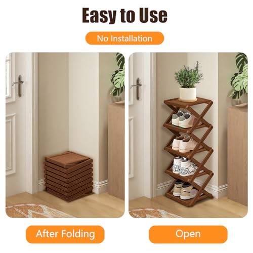 YYW Shoe Rack, Foldable Bamboo Shoes Shelf - Image 6