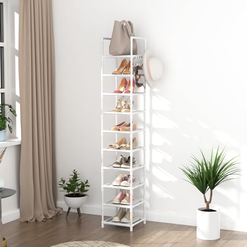 LANTEFUL Tall Narrow Shoe Rack 10-Tier Skinny Shoe Shelf Storage - Image 8