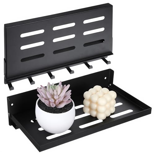 2 Pack Black Folding Wall Shelf with Hooks, Fold Down Wall - Image 4